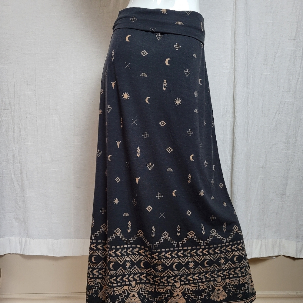 Mossimo Supply Co. Celestial Moon Sun Maxi Skirt Black Boho Whimsigoth Tribal - Picture 5 of 13